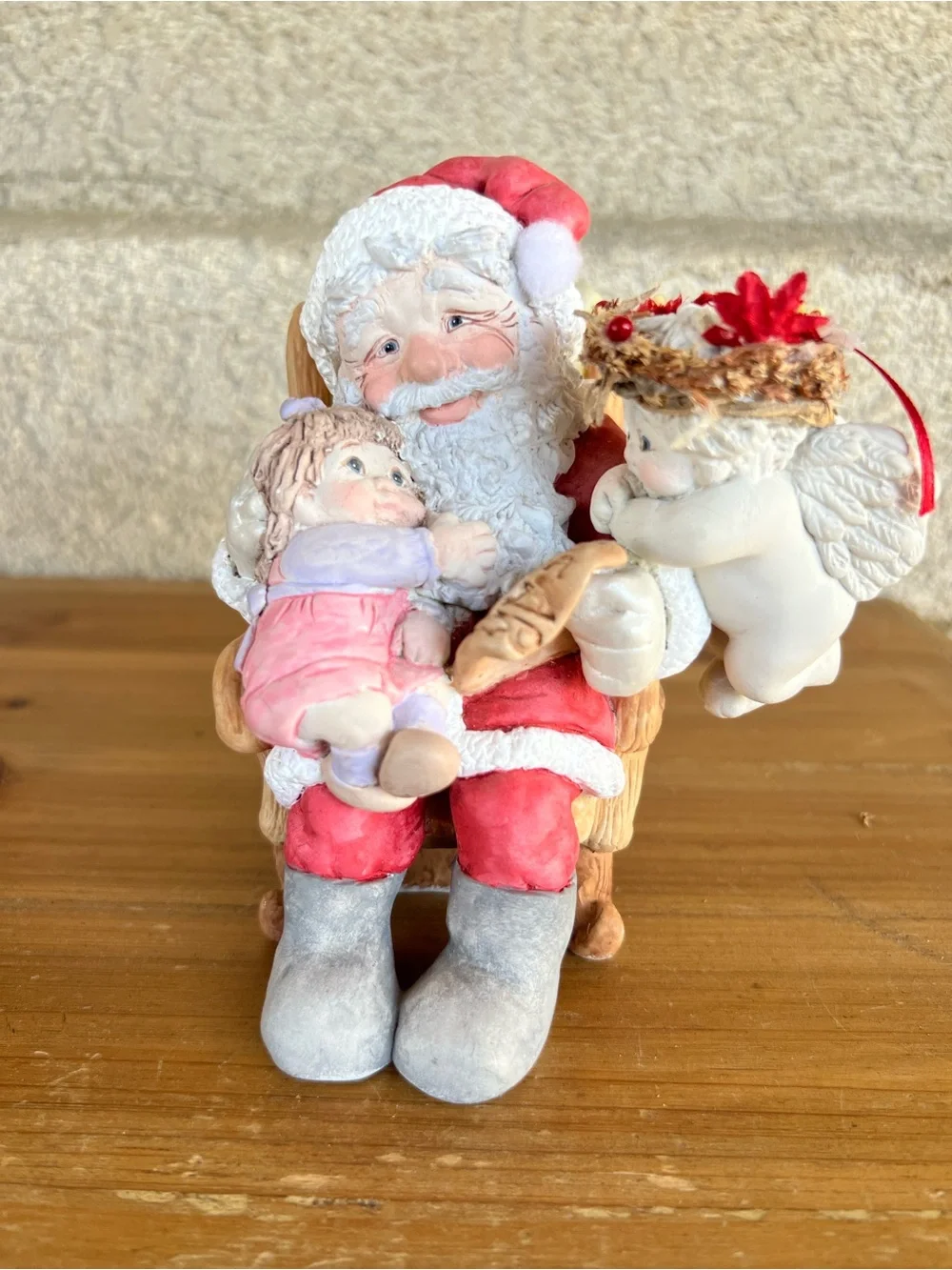 Holiday Santa with Child and Angel Figurine - Red